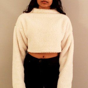 Forever 21 Cropped High Neck Fuzzy White Top